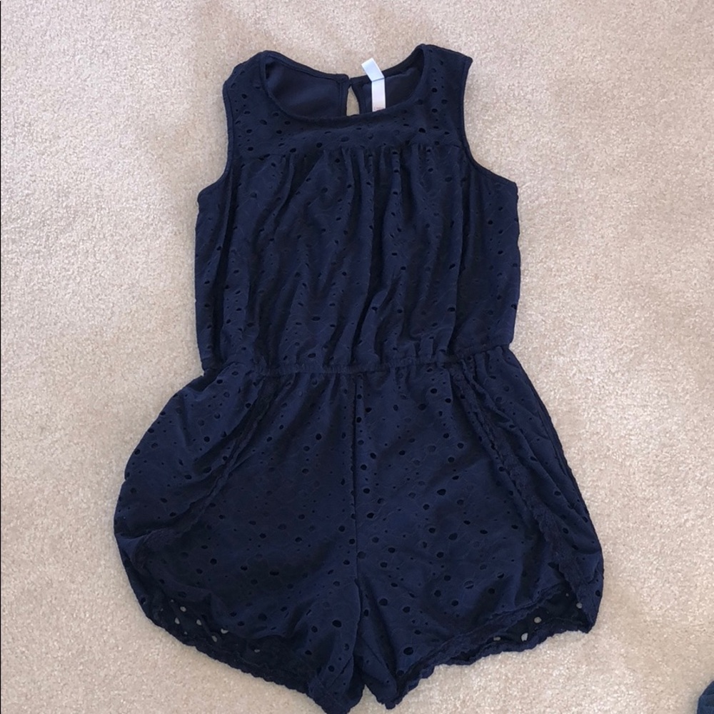 Eyelet navy romper